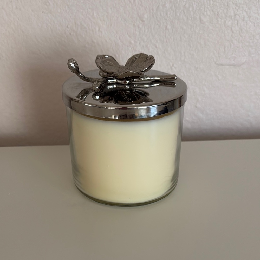 Michael Aram Buttercream Glass Jar Candle with Silver Butterfly Lid